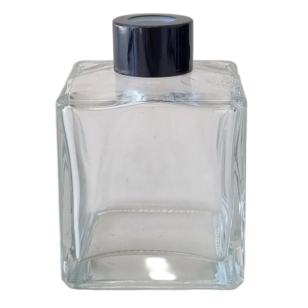 200ml square clear diffuser bottle with black lid