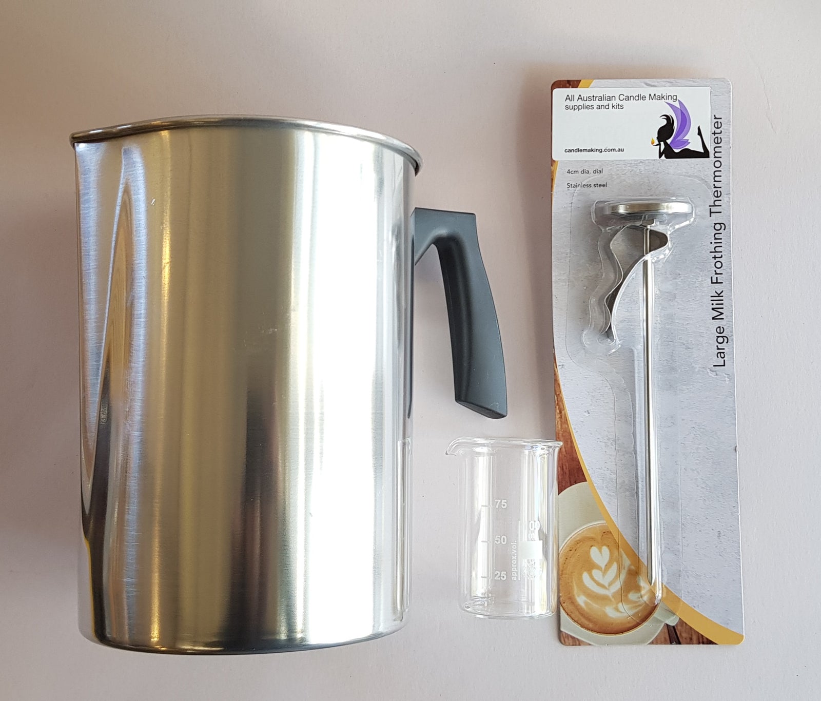 Melt poting, thermometer and beaker for candle making