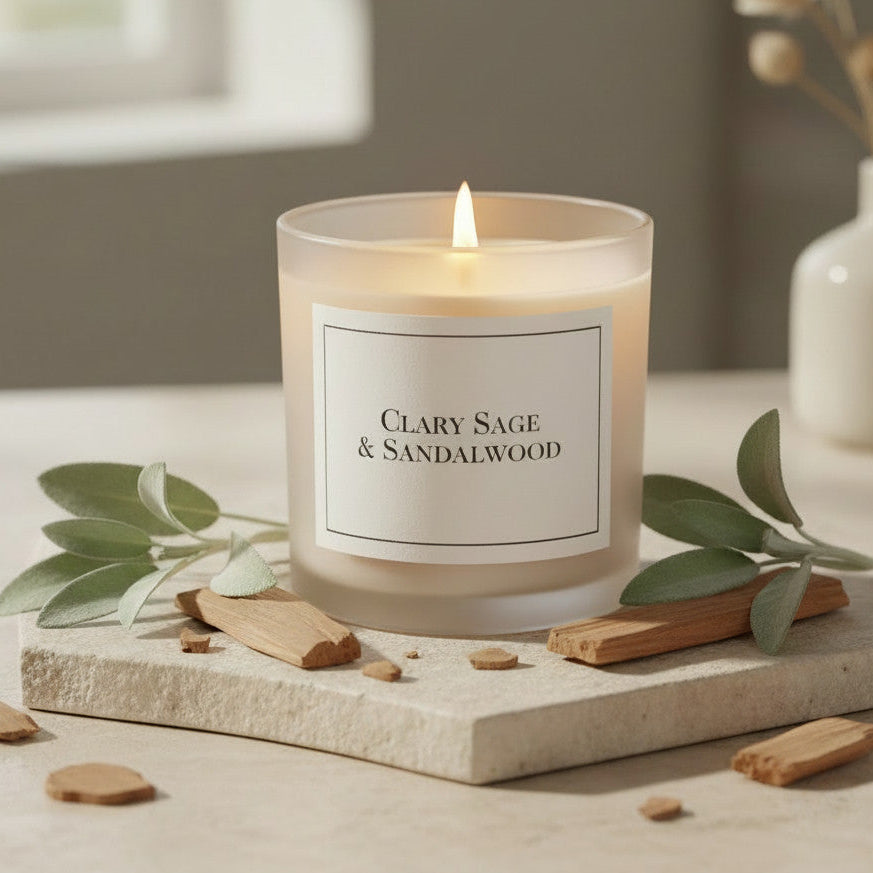 Sage and sandalwood candle fragrance