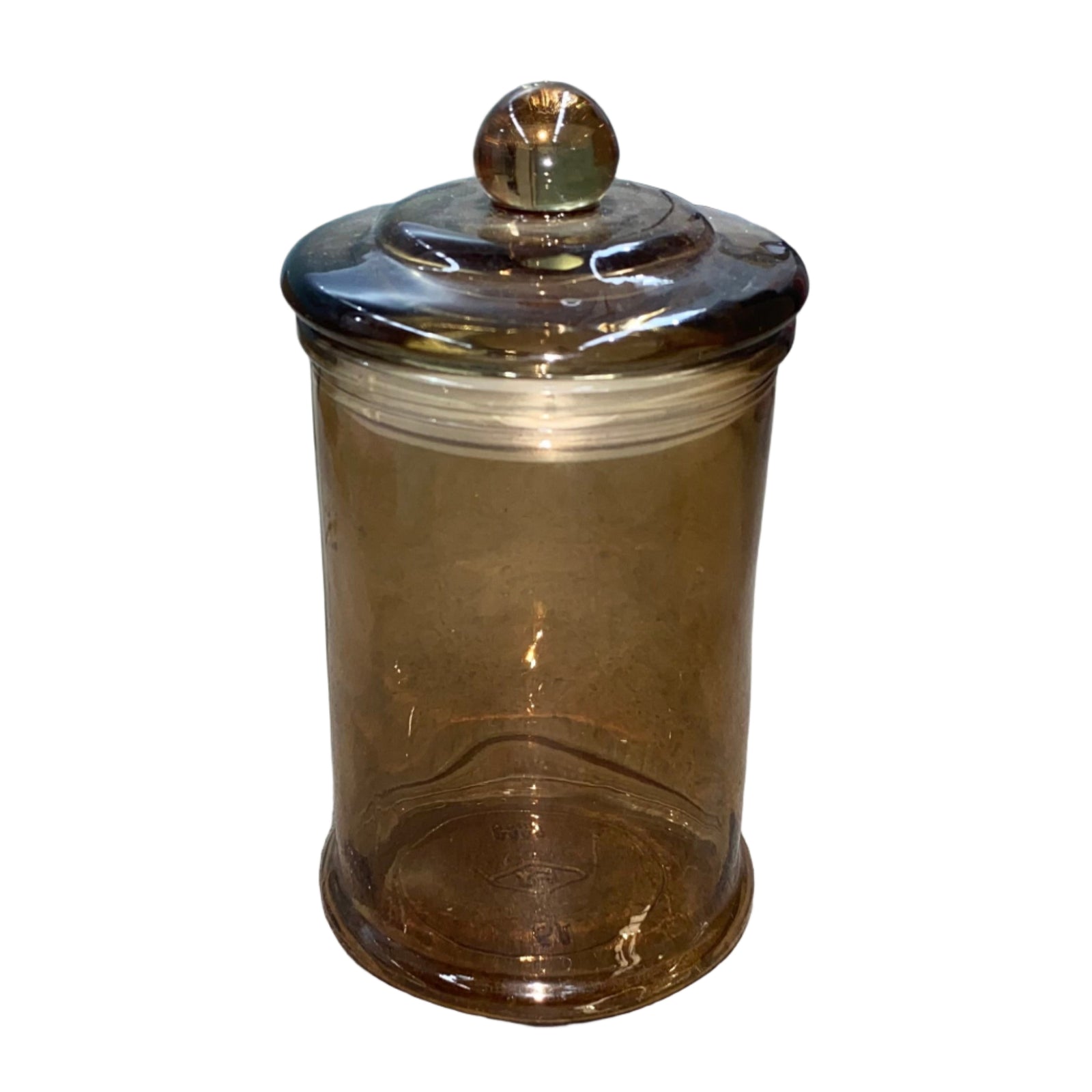 Amber antique apothecary jar, knob lid