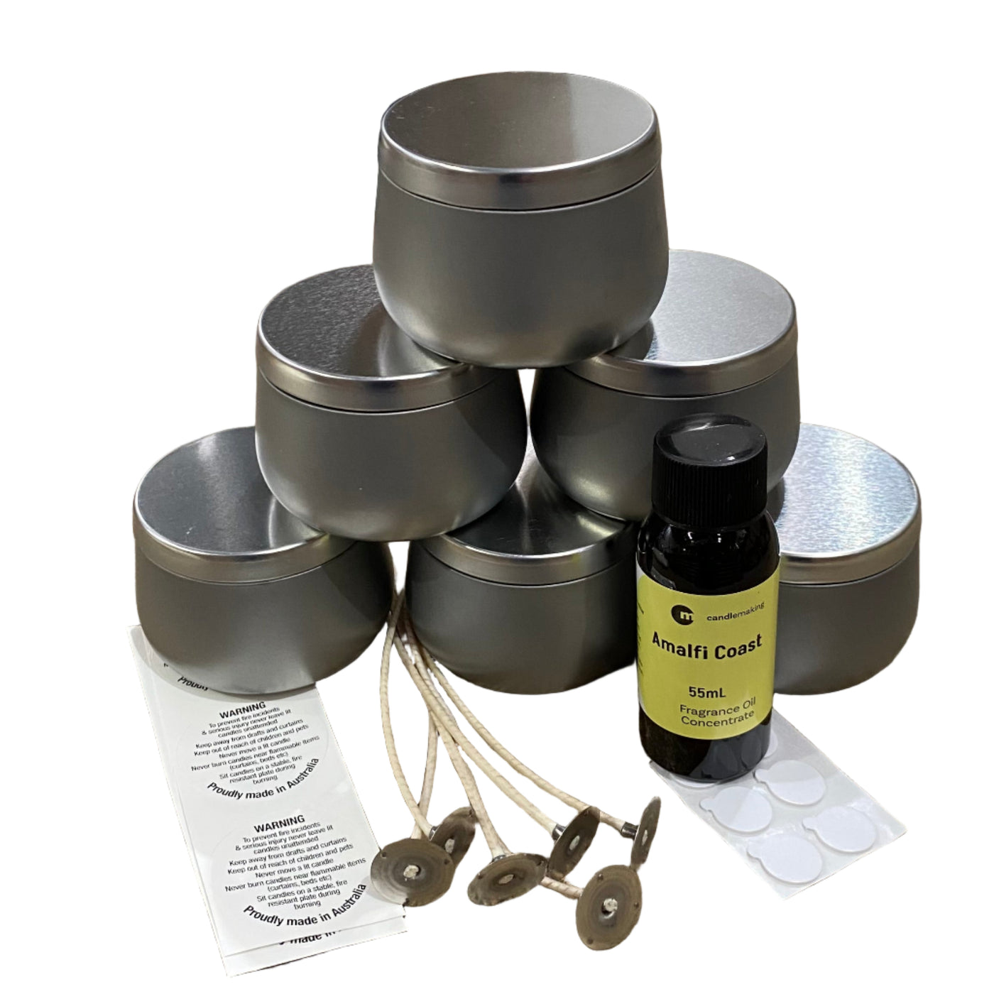 6 Silver Border Tin Soy Candle Making Kit