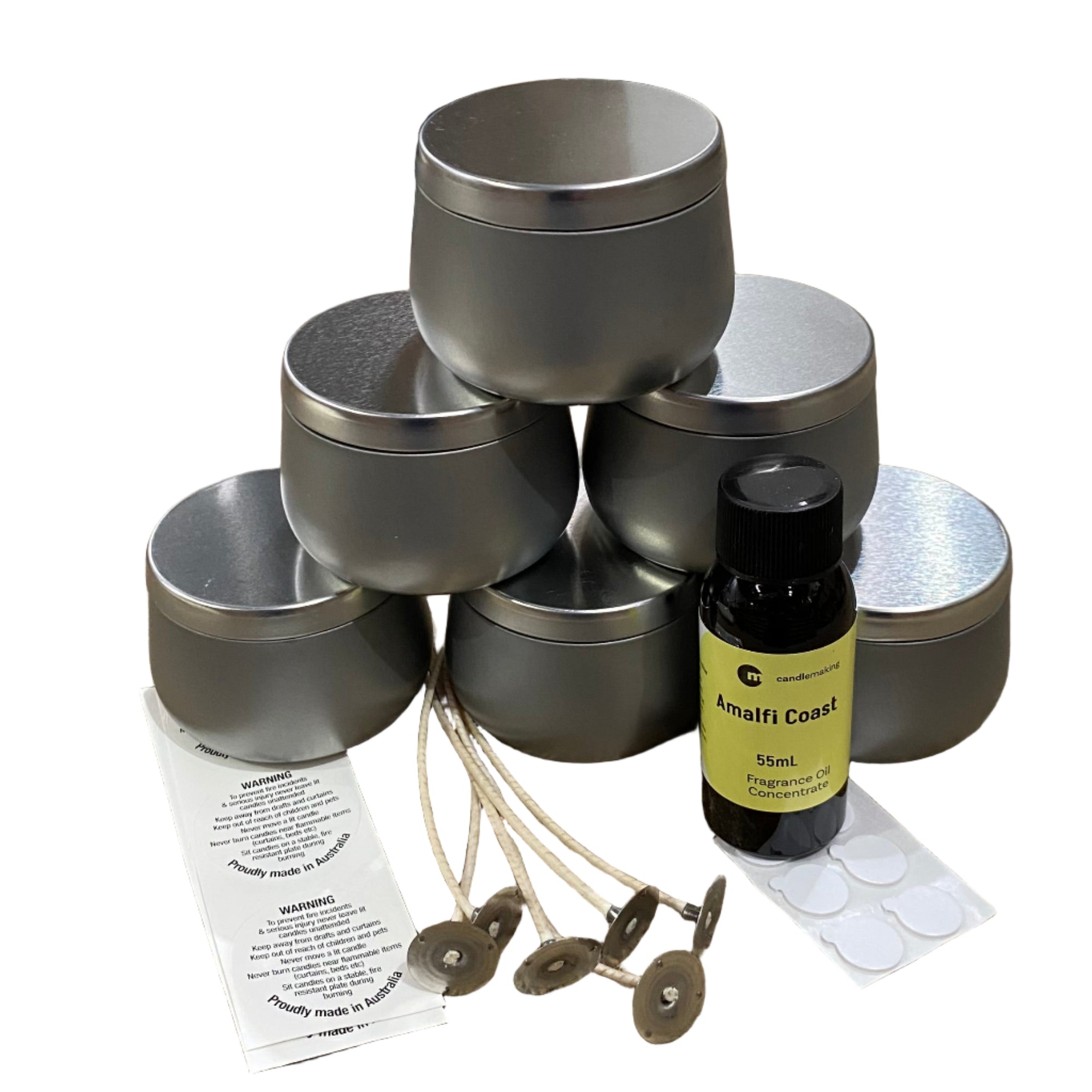 6 Silver Border Tin Soy Candle Making Kit