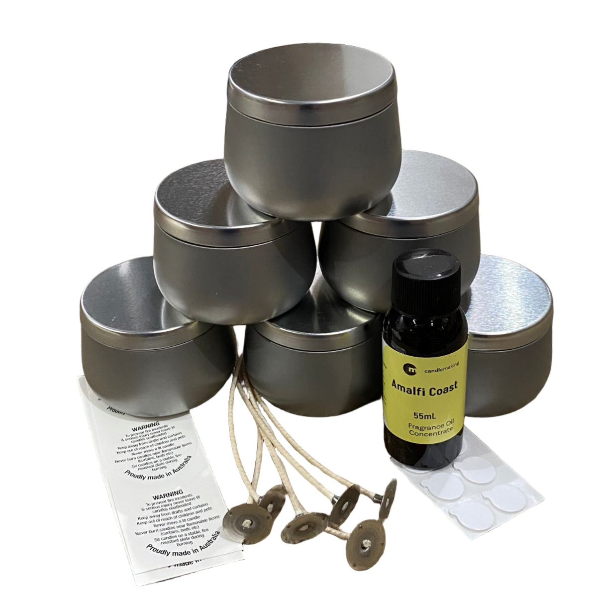 6 Silver Border Tin Soy Candle Making Kit