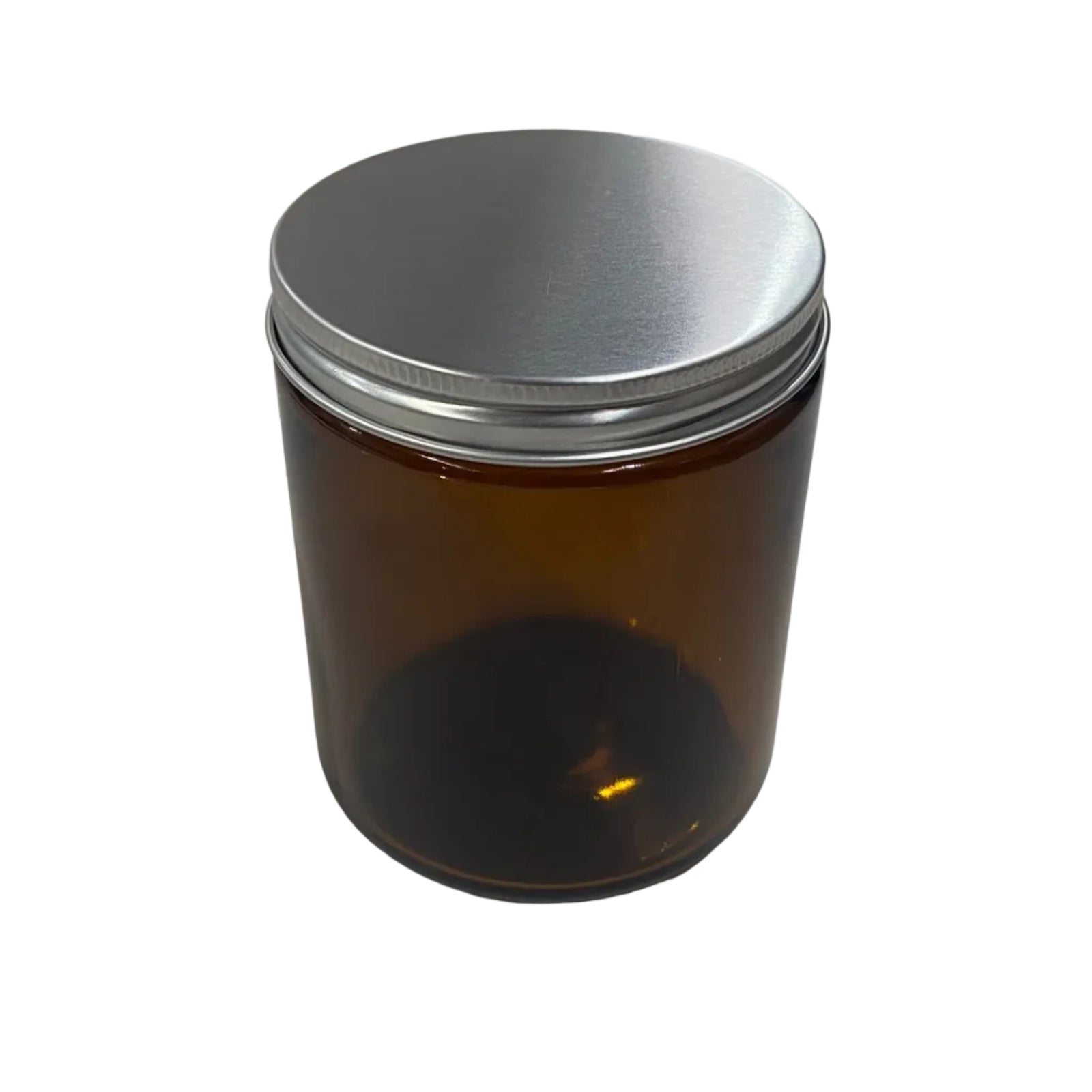 Amber jar silver metal lid