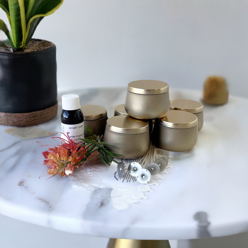 6 Gold Border Tin Soy Candle Making Kit
