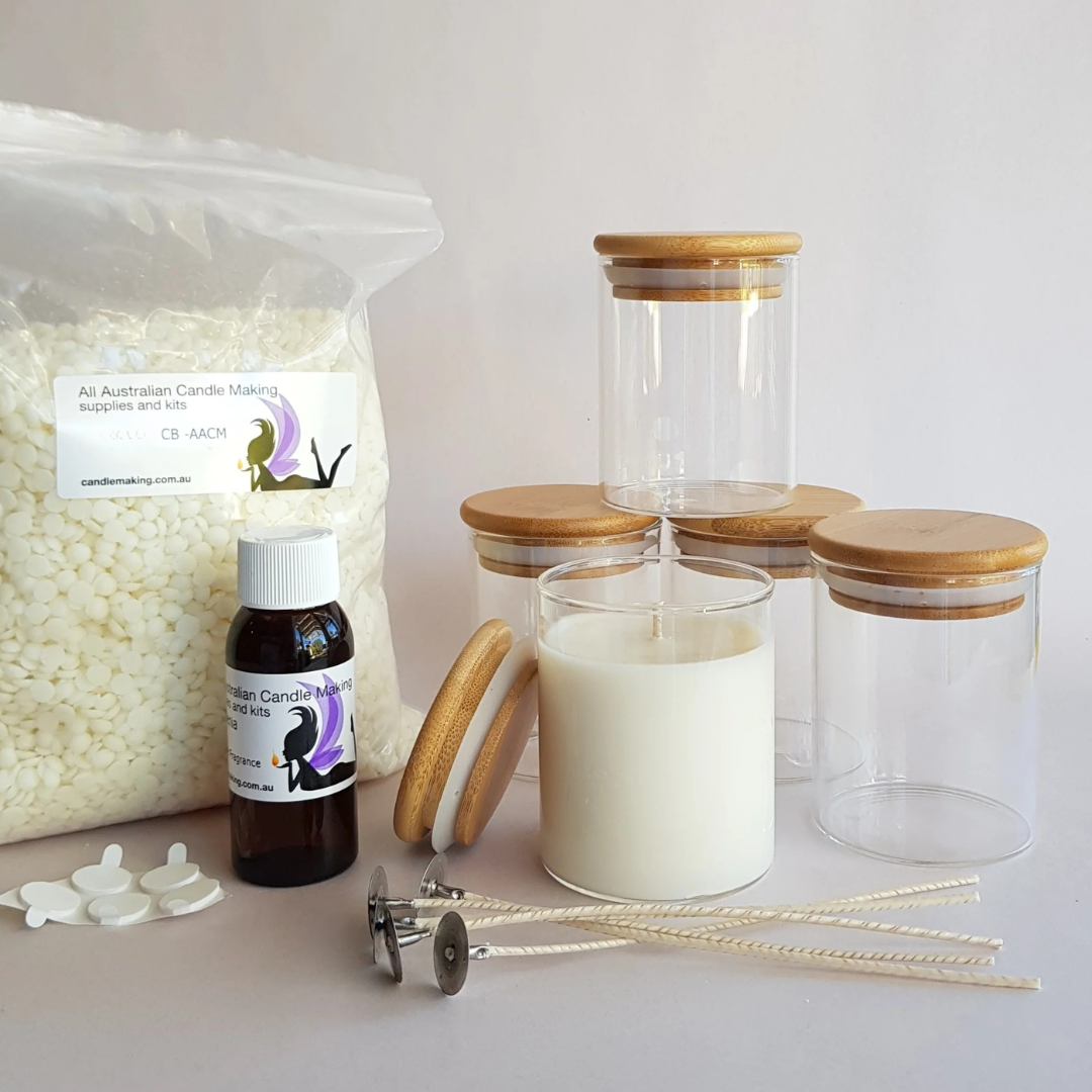 6 Country Bamboo Glass with lid - Soy Candle Making Kit with 100% Soy Wax