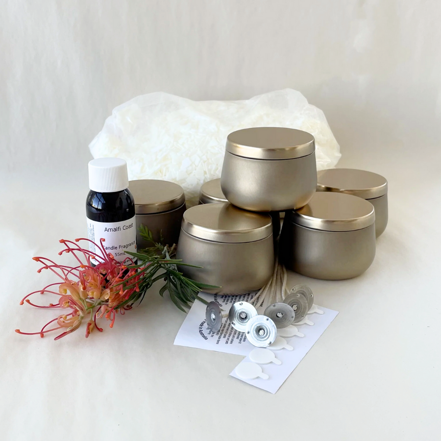 6 Gold Border Tin Soy Candle Making Kit