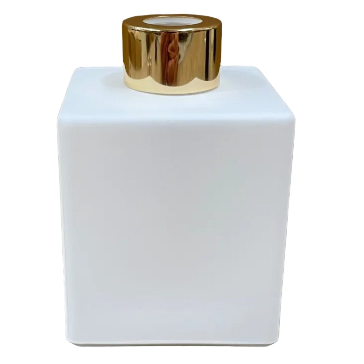 square white diffuser bottle with gold lid