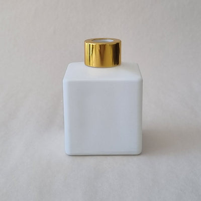Diffuser Bottle - Square Matt White 150ml - Gold Lid