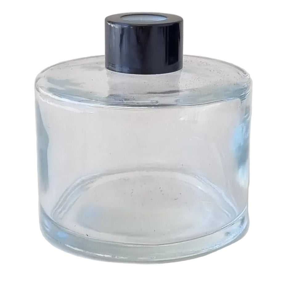200ml round clear diffuser bottle with black lid