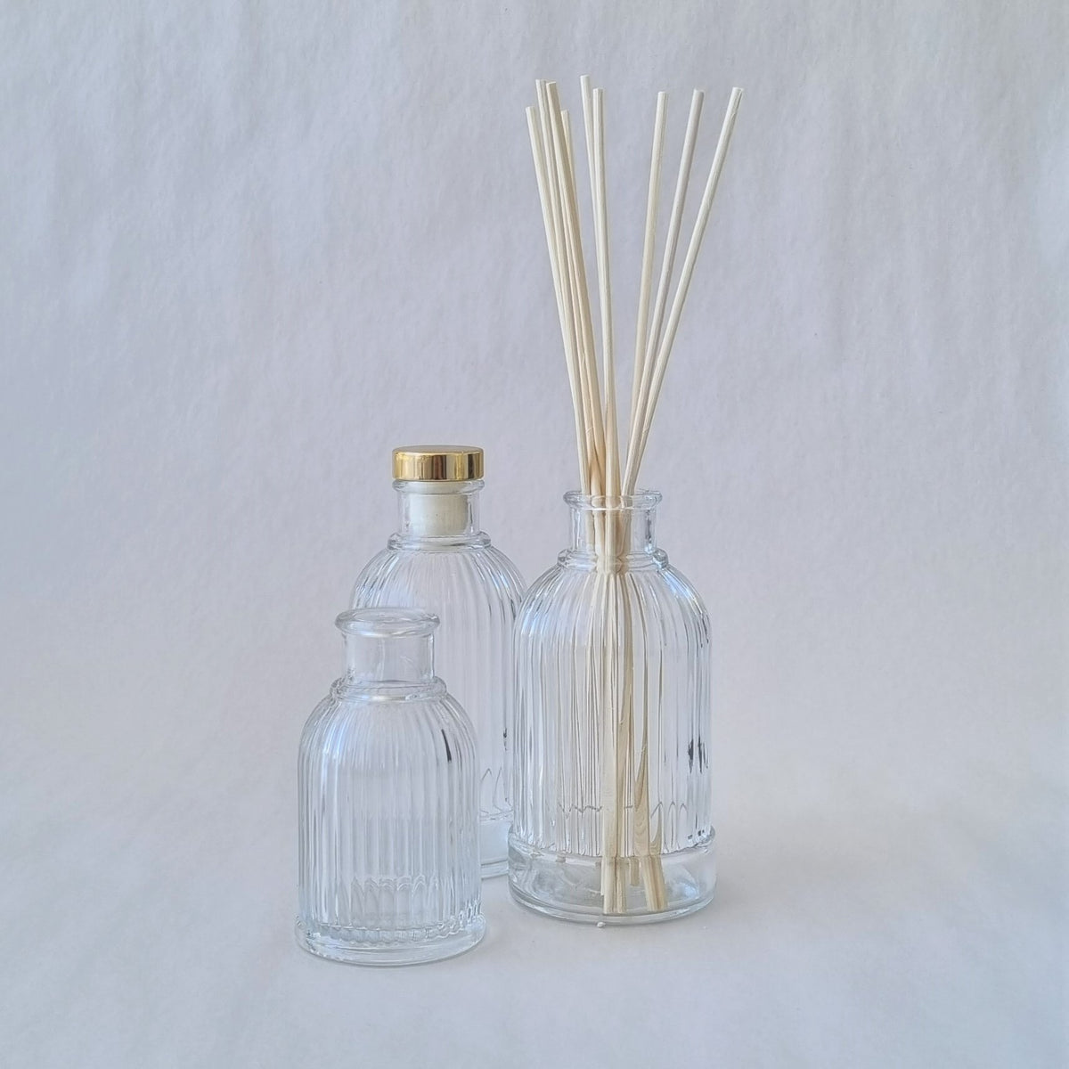 Diffuser Bottle - Fluted Tall 200ml- Gold Lid