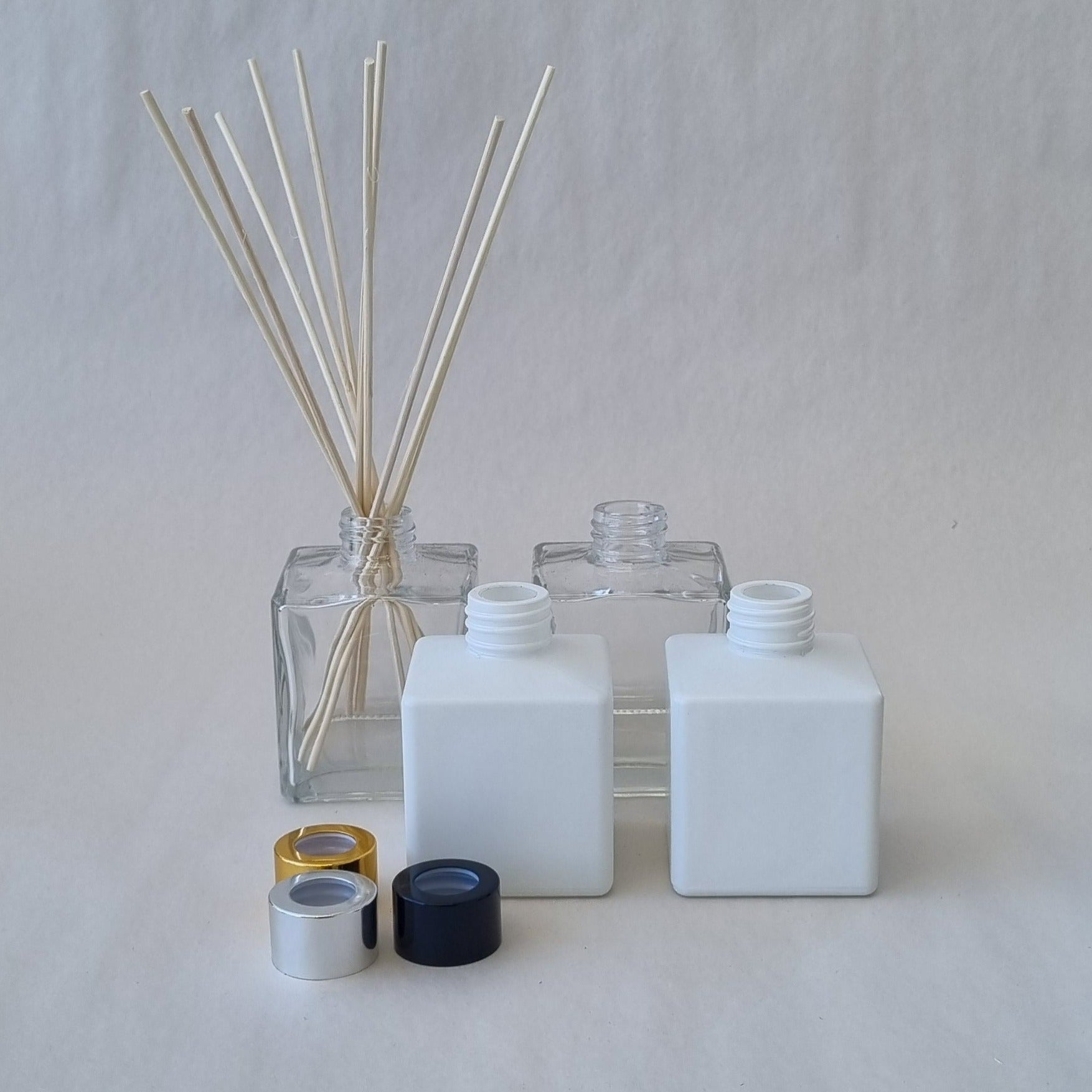 Diffuser Bottle - Square Clear  200ML - Gold Lid