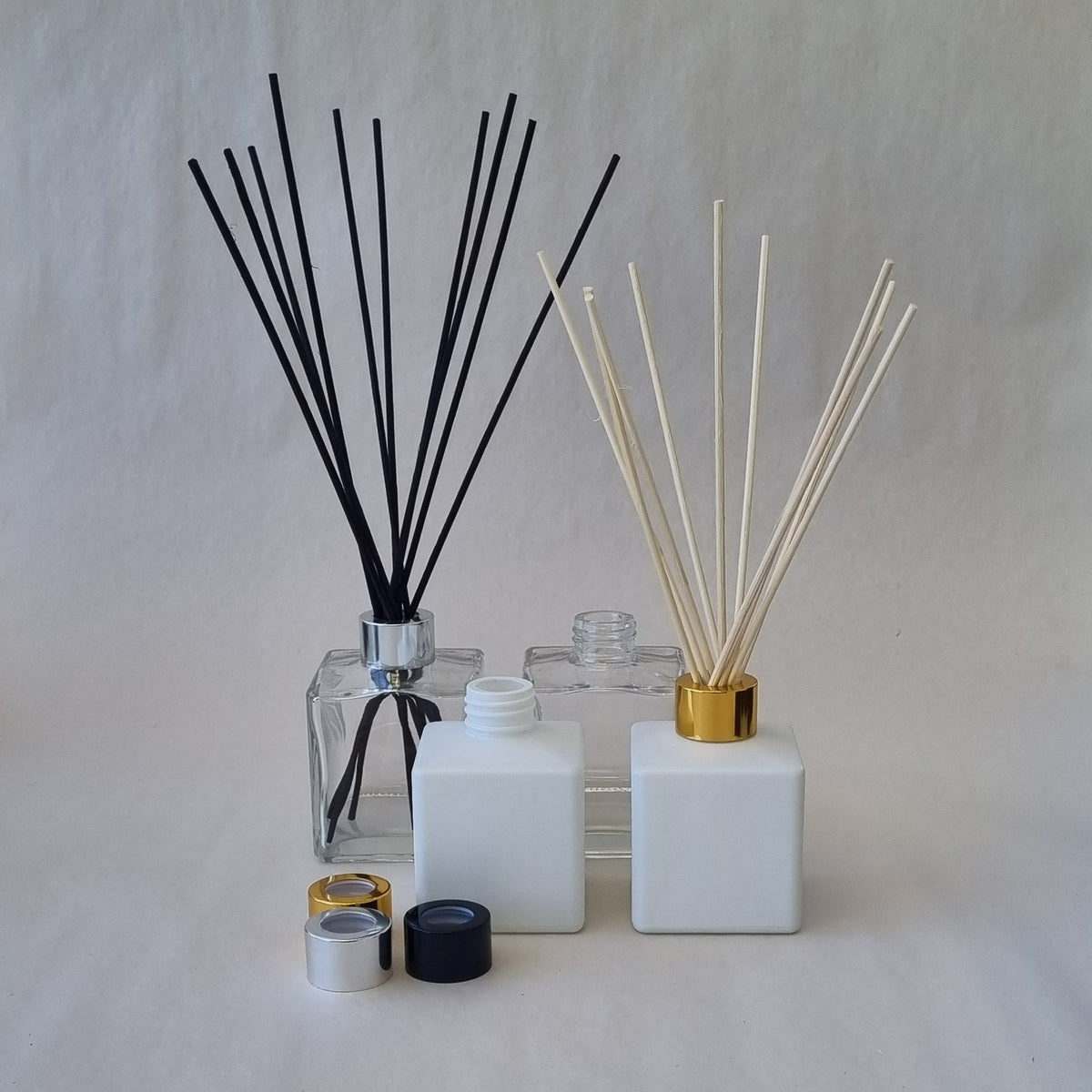 Diffuser Bottle - Square Clear  200ML - Gold Lid