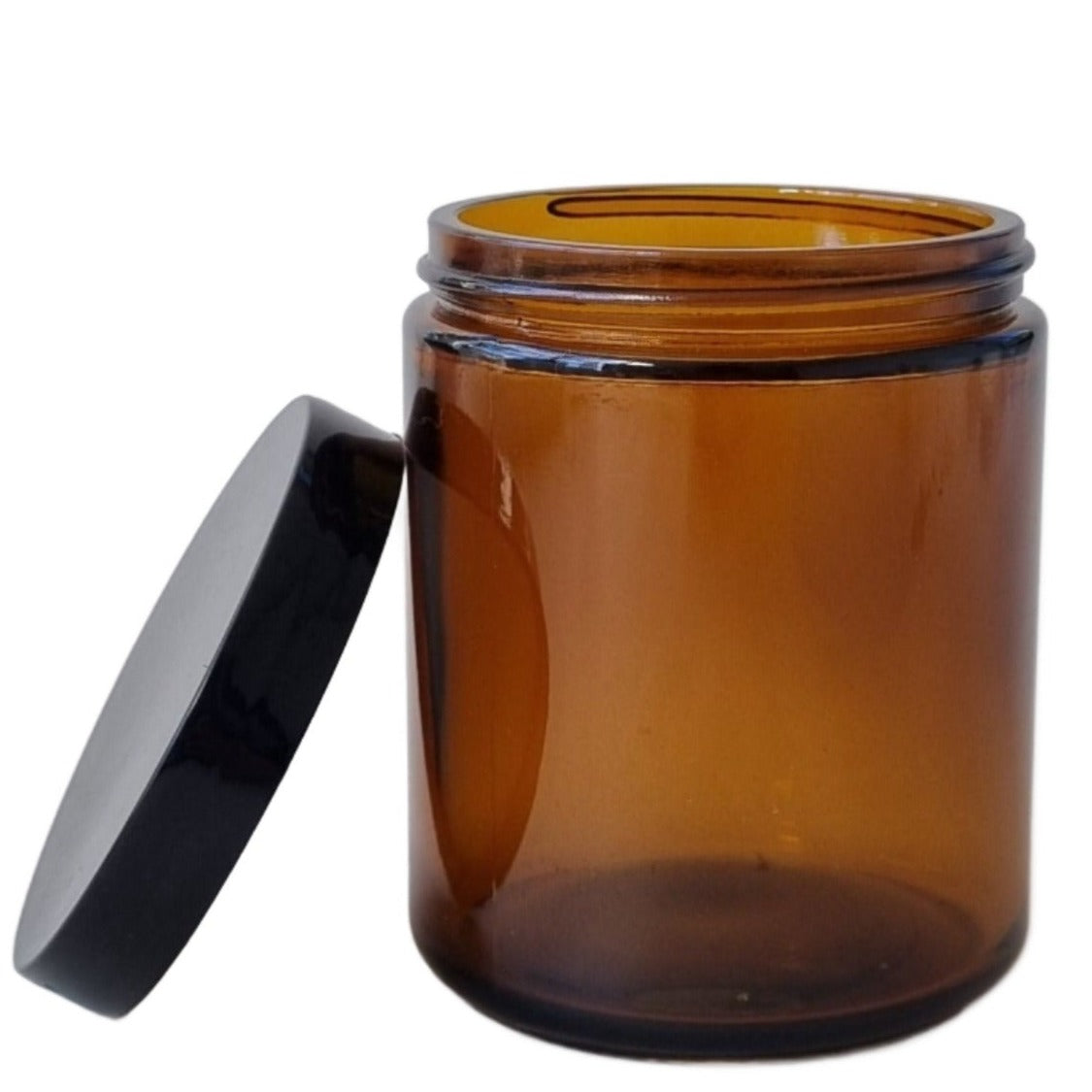 250ml amber candle jar with black lid