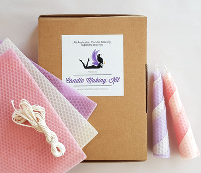 Beeswax Rolled Candle Making Kit - 12 purple/pink/calico sheets