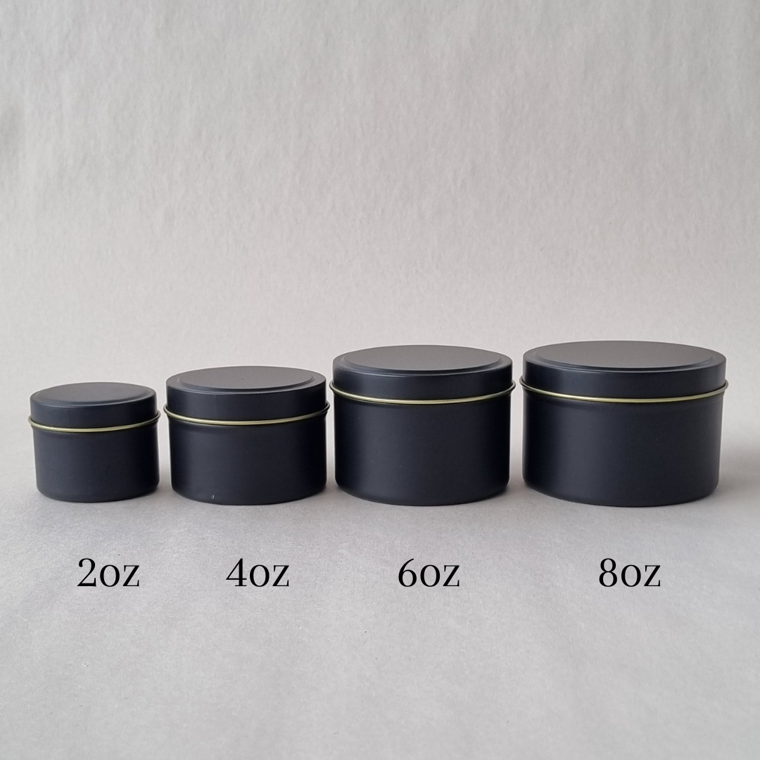 Candle Tin 4oz - Black (Brass rim)