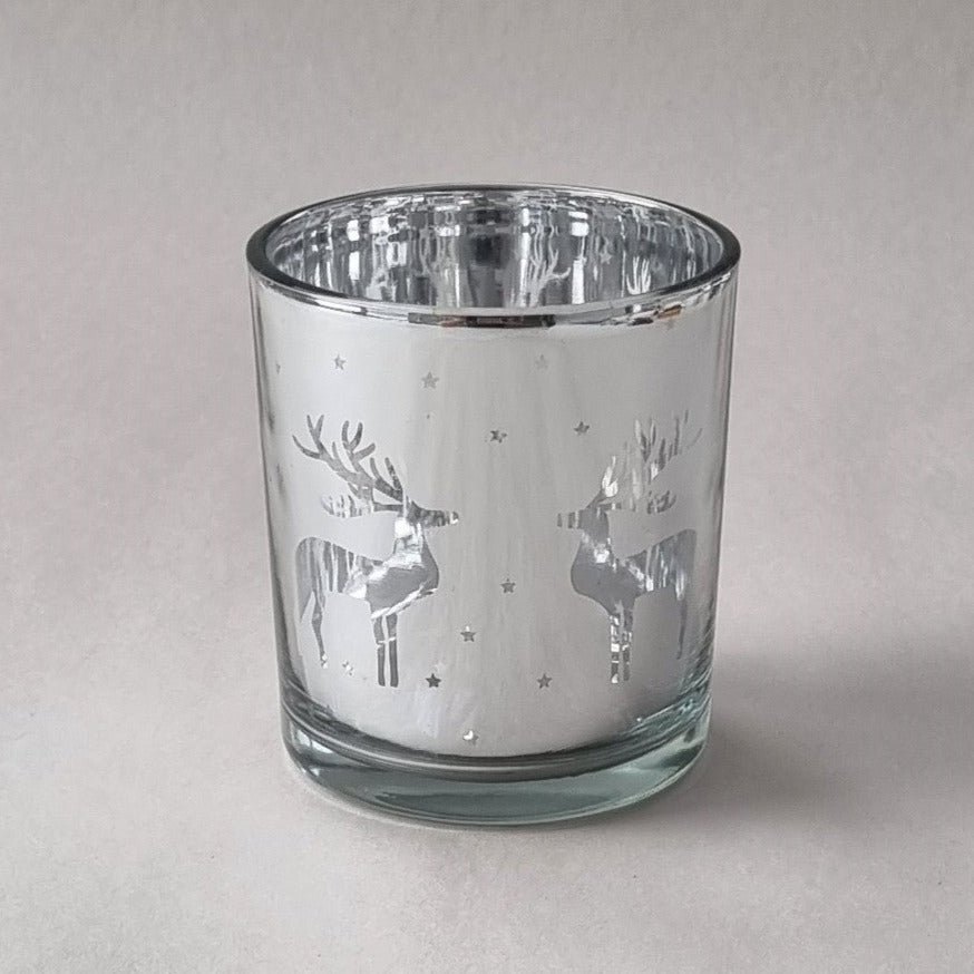 Christmas deer candle glass jar with festive design