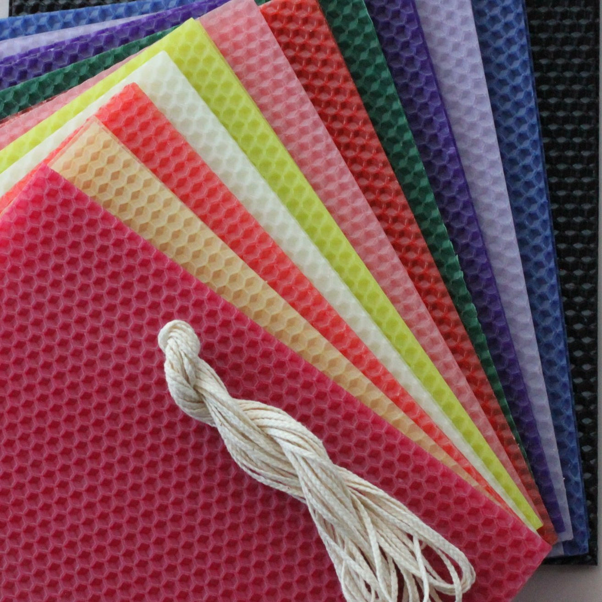 12 coloured sheets of bees wax with wick for candle making